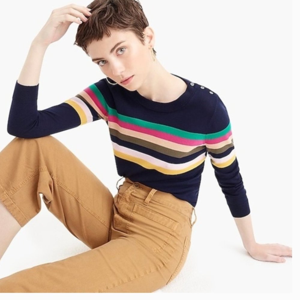 New w/ Defect: J. Crew Tippi Sweater in Multistripe with Buttons in size Small!